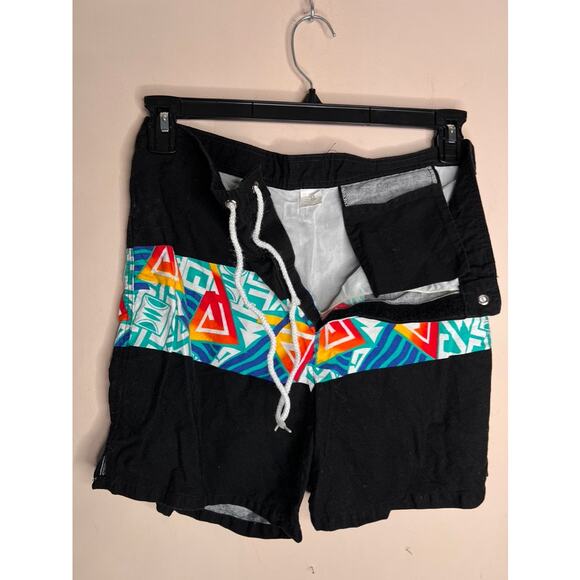 Vintage 80s 90s HOBIE Mens Geometric Board Shorts Swim Trunks Size 33 - Picture 9 of 10